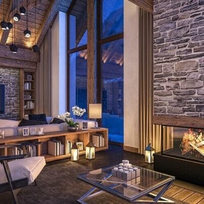 modern living room with fireplace